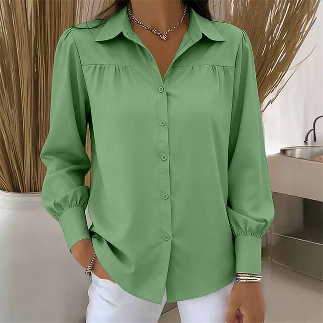 Women's Shirt Blouse Dressy Tops Ruched Patchwork Buttons