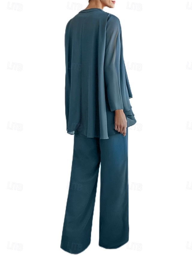 3 Mother Bride Piece of Crew Neck Pantsuit Elegant Dress the