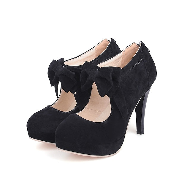 Platform Bow Pumps Heel – Suede High Vintage Red Women's