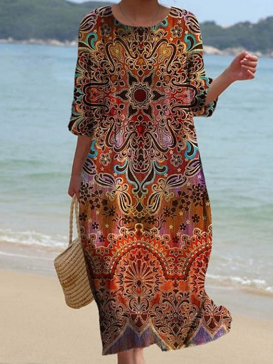 Women's Midi Dress Casual Dress Print Dress Vintage African