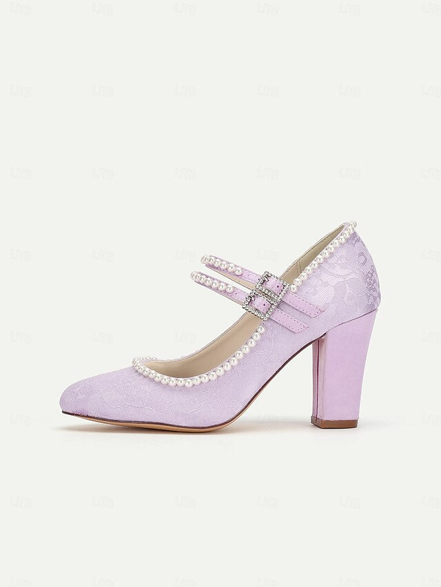 Pearl Lace Heels Women's Embellished - Jane Mary Purple