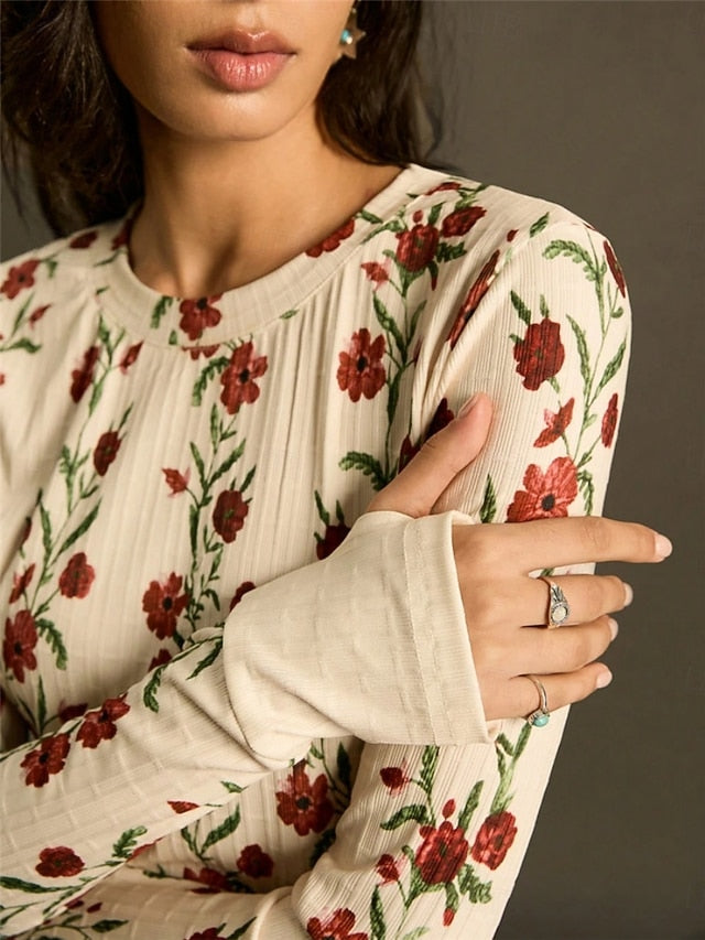 Women's Blouse Print Floral Vintage Stylish Casual Long