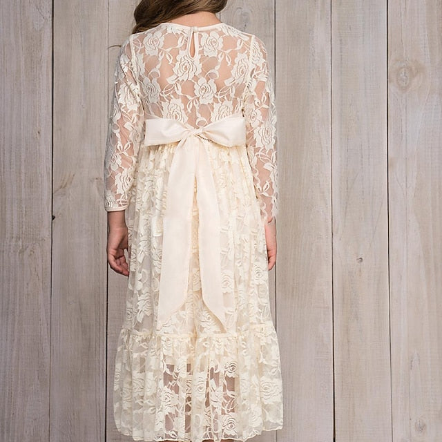 Long Girls' Colored Dress Girl Flower Solid Kids