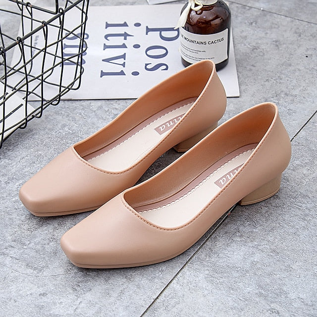 Classic Black Pumps Round Low Toe Women's – Heel Slip-On