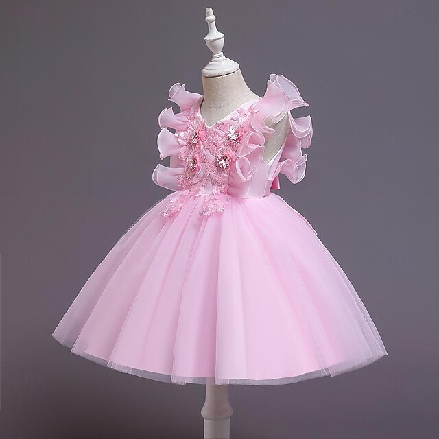 Kids Sequin Flower Party Dress Girls' Color Solid