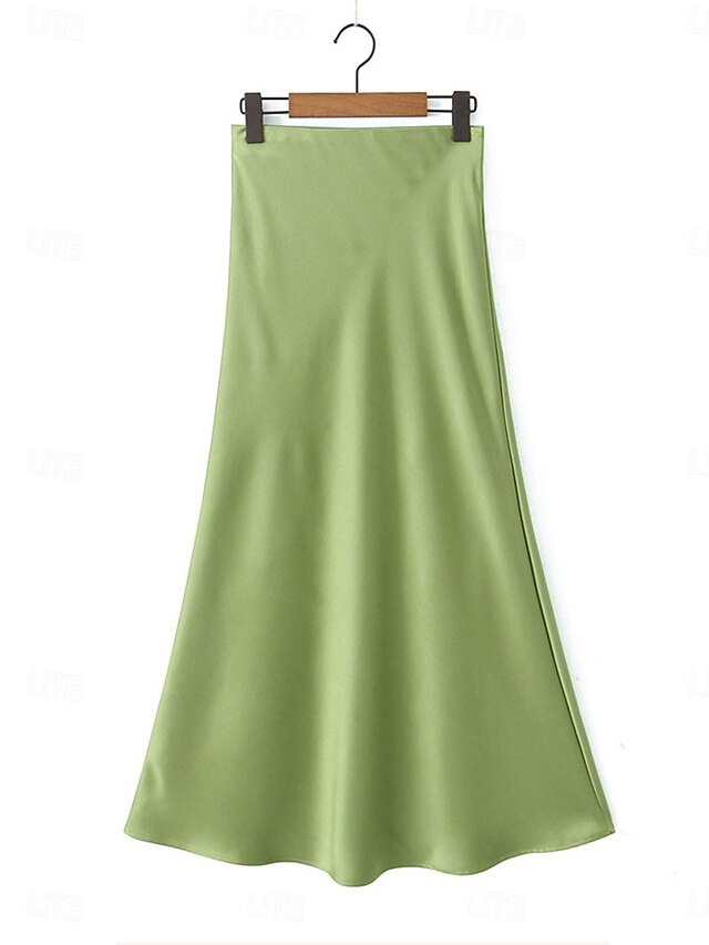 Women's Satin Skirts Elegant Vintage Fashion Sparkle Maxi