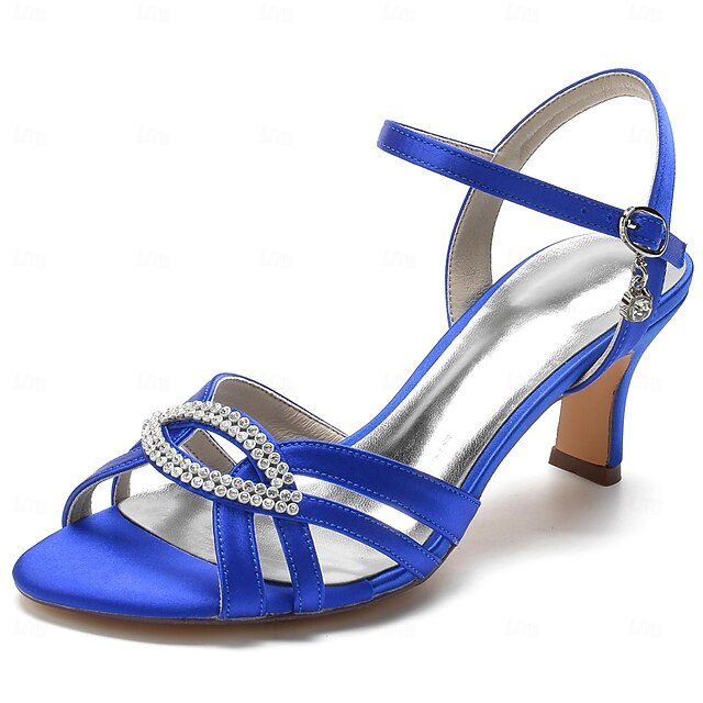 with Strappy Blue Satin Heels Women's Rhinestone Dark
