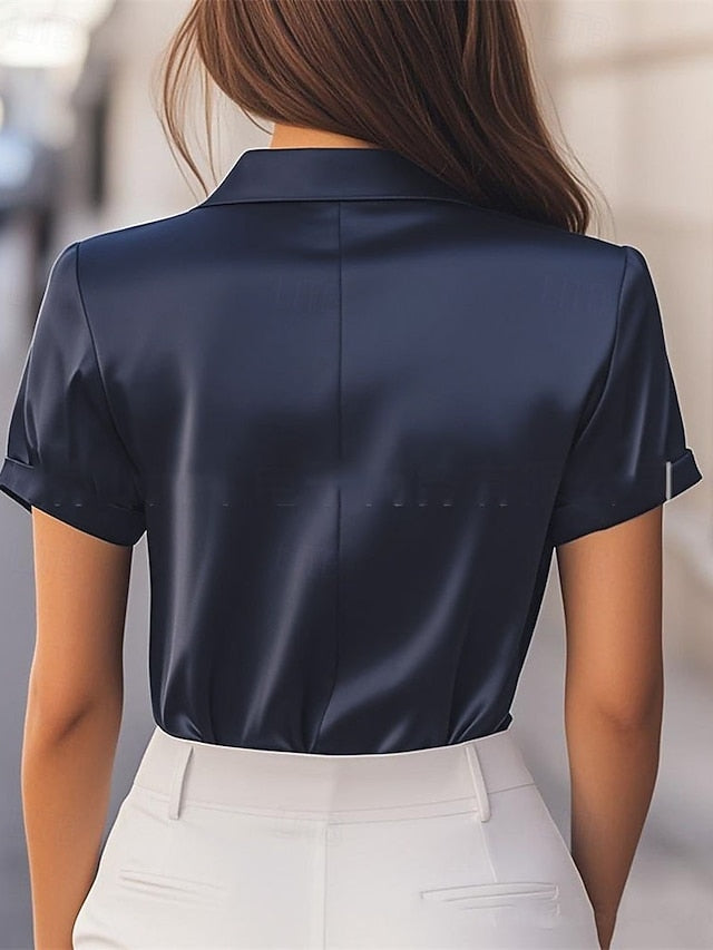 Women's Elegant Satin Top Summer Tops Blouse Ruched