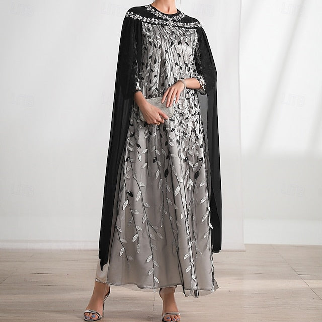 A-Line Crew Neck Cape of the Elegant Mother Bride Dress