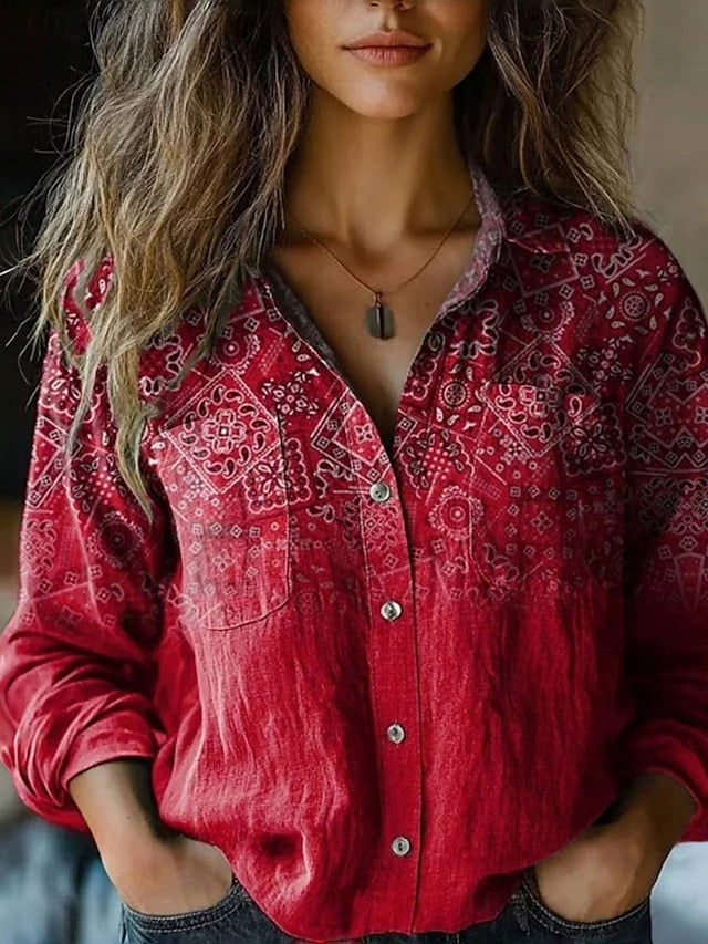 Women's Shirt Floral Paisley Stylish Modern Long Sleeve