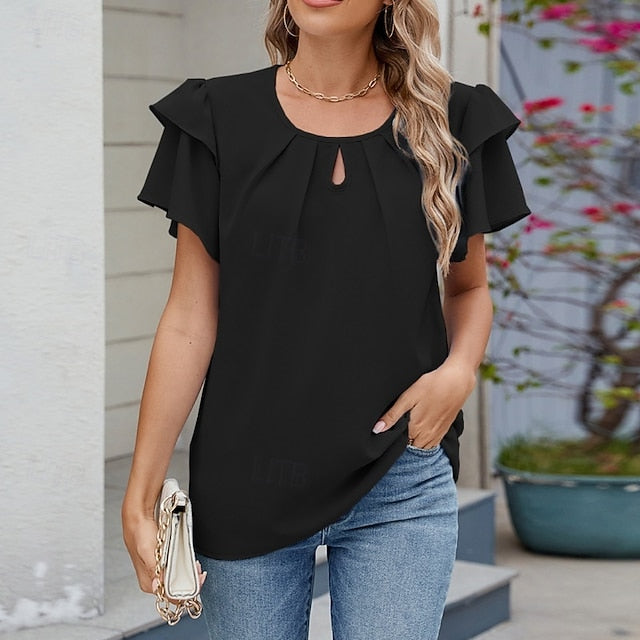 Women's Blouse Chiffon Tops Peplum Tops Plain Stylish Basic