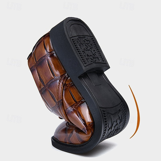 Shoes Crocodile-Pattern Brown Men's Leather