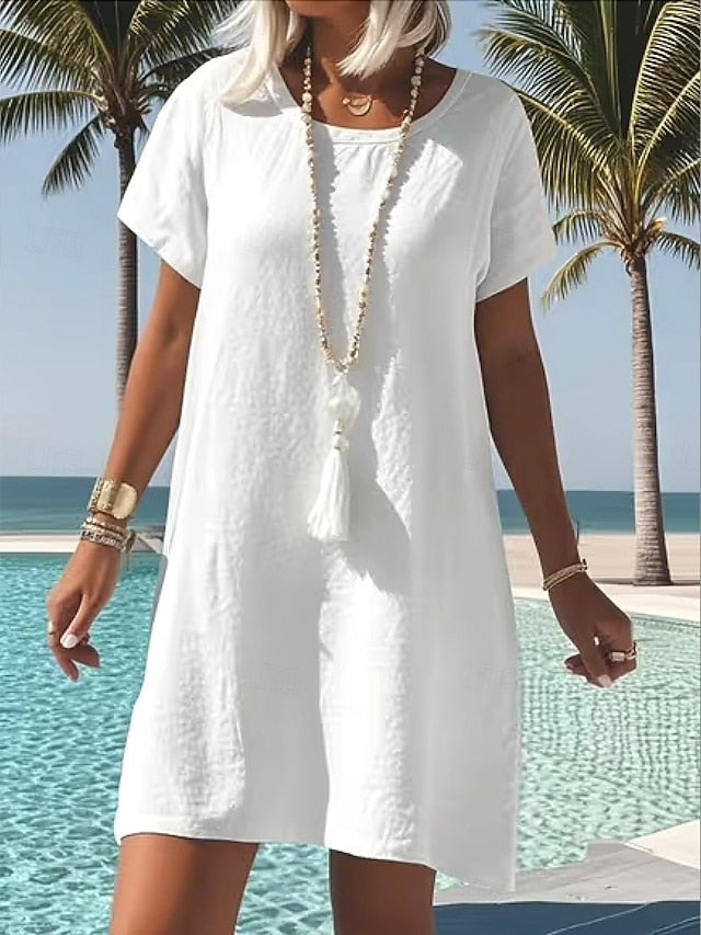 Women's Mini Dress White Dress Cotton Linen Dress Vacation
