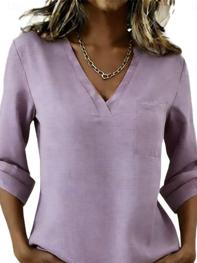 Women's Shirt Cotton Linen Shirts Blouse Buttons Plain