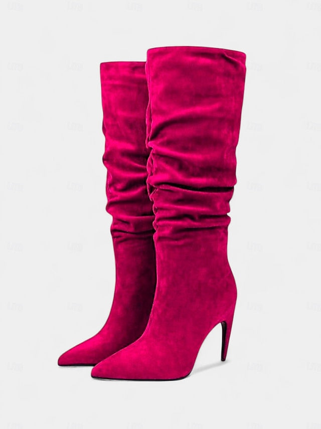 Slouch Pointed Women's Knee Toe Green - Velvet Boots High