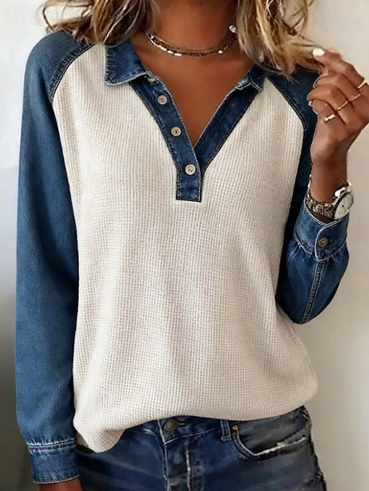 Women's Shirt Blouse Color Block Active Casual Long Sleeve