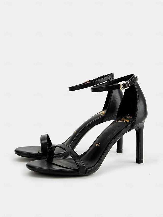 Open-Toe Sandals Ankle Strap for Stiletto Women - Black Elegant