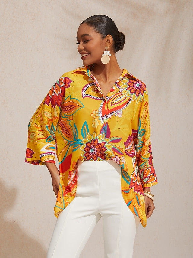 Boho Paisley Flowy Chiffon Short Shirt