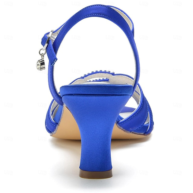 with Strappy Blue Satin Heels Women's Rhinestone Dark