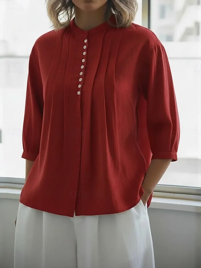 Women's Shirt Button Down Shirt Casual Shirt Blouse Pleated