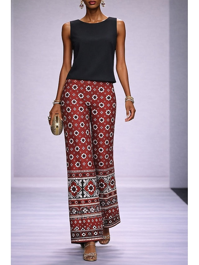Women's Pants Sets Sleeveless Crew Neck Floral Graphic