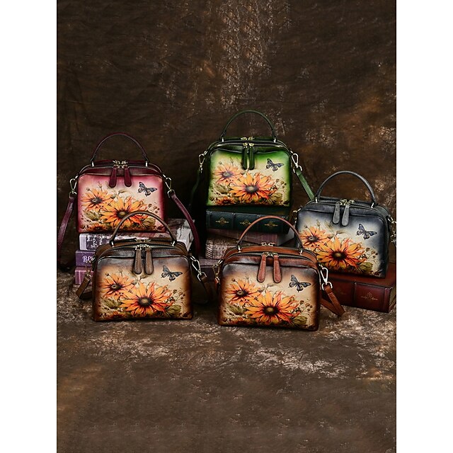 Sunflower – Print Butterfly and Vintage with Handbag Leather