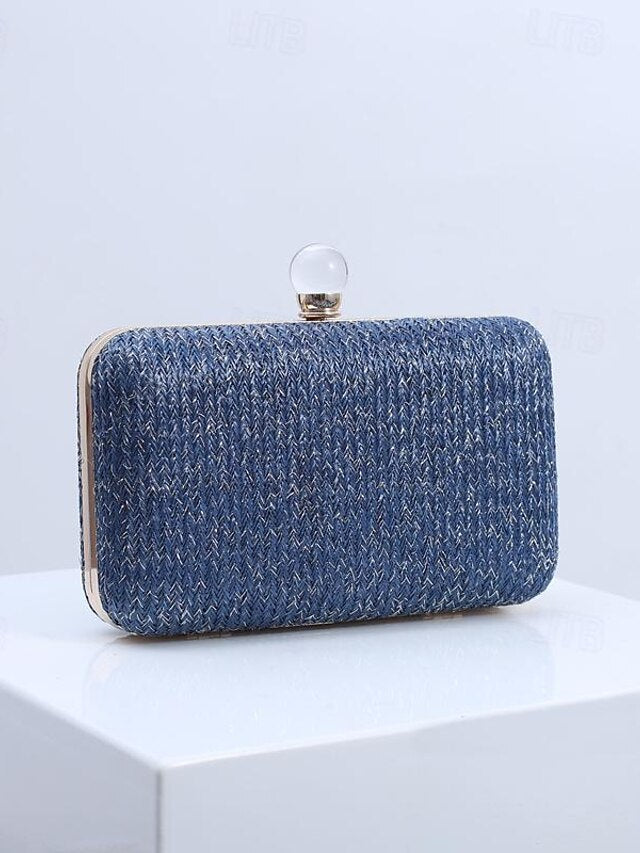 Pearl Stylish Straw Purse Elegant Clasp - Clutch with