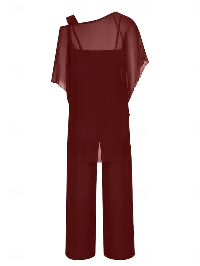 Women's Pants Sets 3/4 Length Sleeve One Shoulder Solid