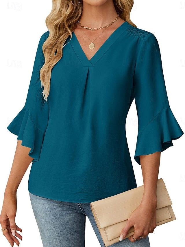Women's Shirt Blouse Chiffon Tops Ruffle Plain Stylish