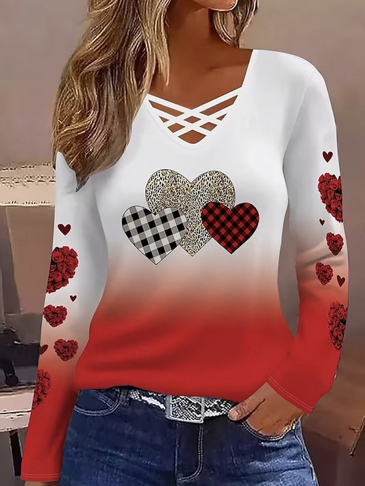 Valentine's Day Women's T Shirt Cut Out Print Ombre