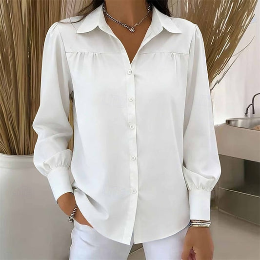 Women's Shirt Blouse Dressy Tops Ruched Patchwork Buttons