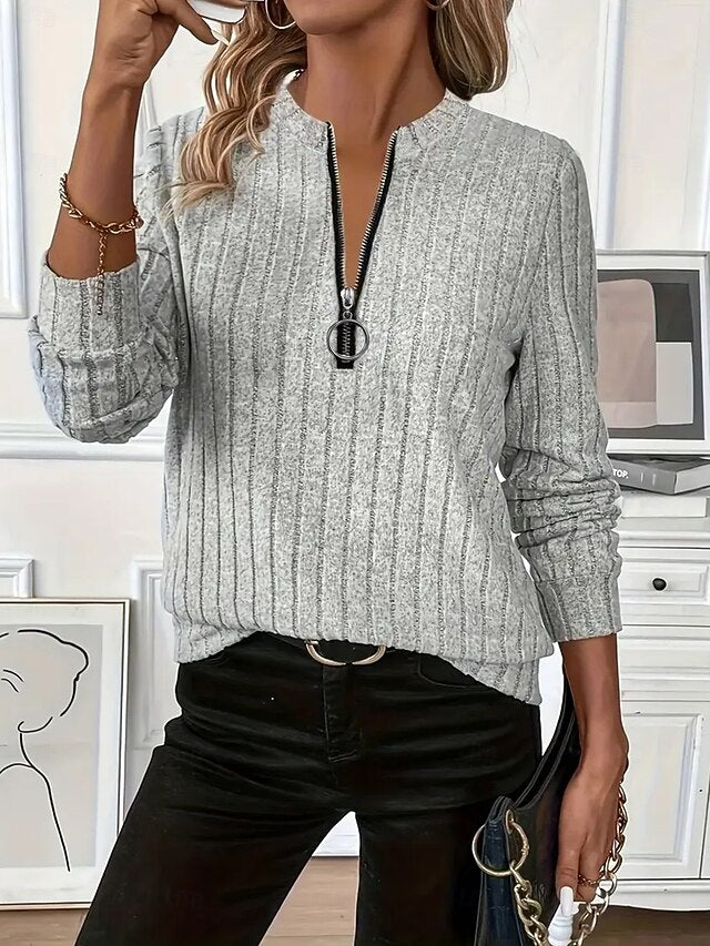 Women's Blouse Zipper Solid Color Stylish Casual Long
