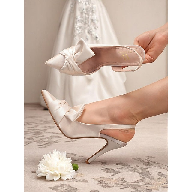 Women's Pink - Heels Oversized Slingback Satin with Bow