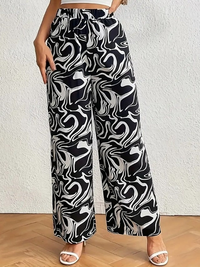 Women's Wide Leg Pants Trousers Fashion Long Graphic Wide