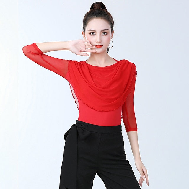 Latin Dance Activewear Top Pure Color Splicing Women's