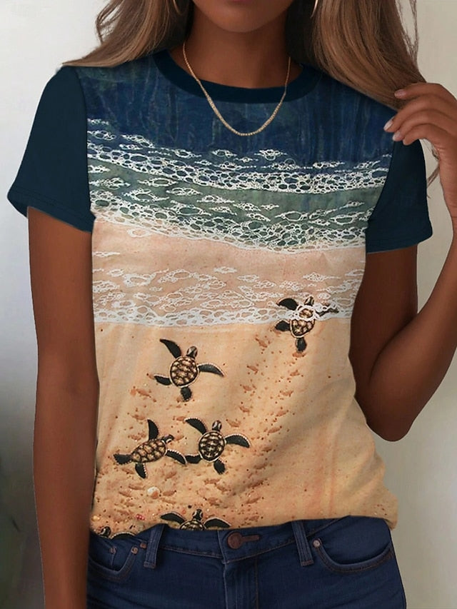 Women's T Shirt Ocean Casual Short Sleeve Round Neck
