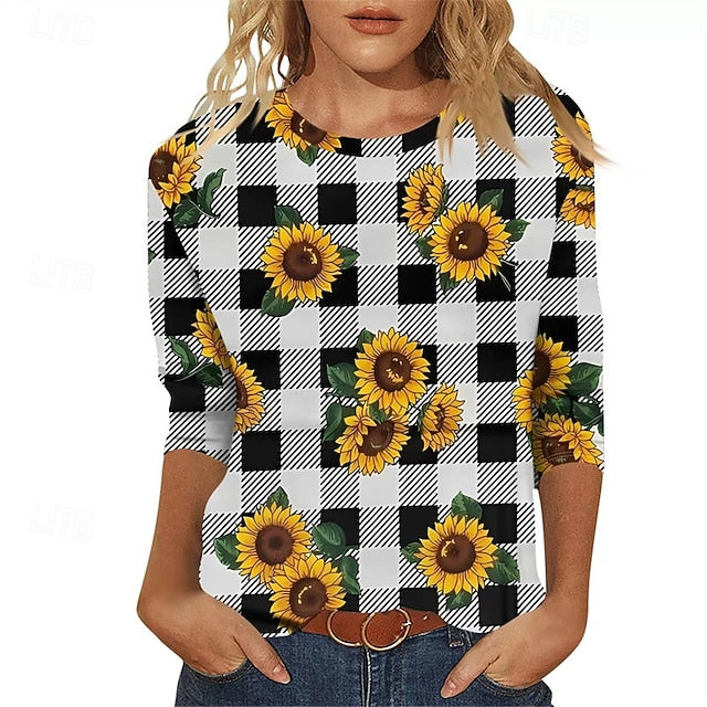 Women's T Shirt Print Graphic Sunflower Casual Short Sleeve