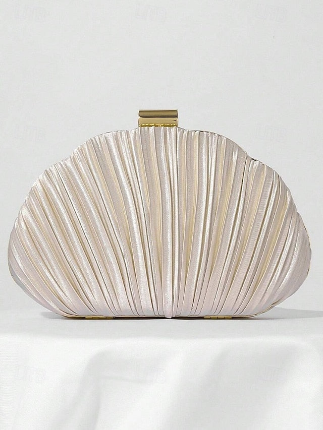 Women's Satin Clutch Shell Purse Pleated Evening
