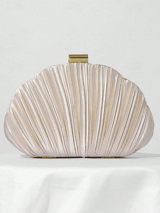 Women's Satin Clutch Shell Purse Pleated Evening