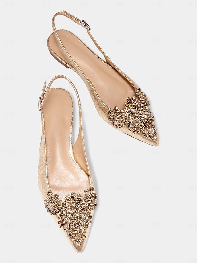 Embellished Women's Pointed Slingback with Gold Flats Toe
