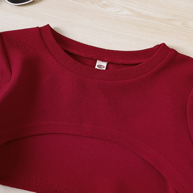 Dress Color Girls' Block Pieces 2 Kids Suits Set Long