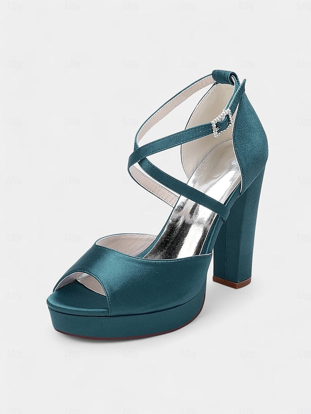 Satin High Heel and with Peep Women's Toe Platform Sandals