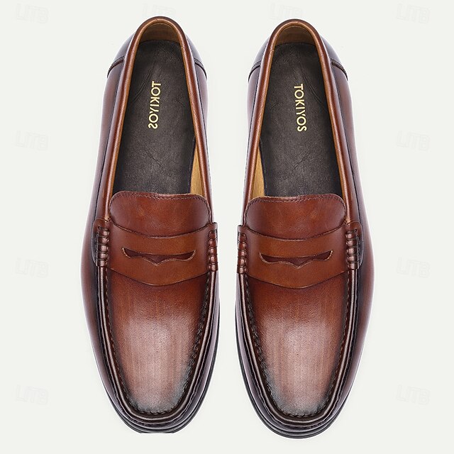 with Slip-On Brown Loafers Men's Shoes Leather Penny