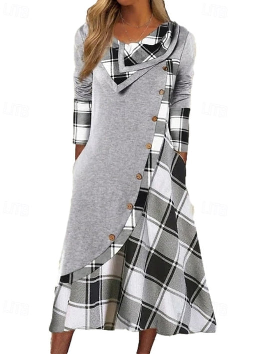 Women's Midi Dress Plaid Dress Casual Dress Modern Outdoor