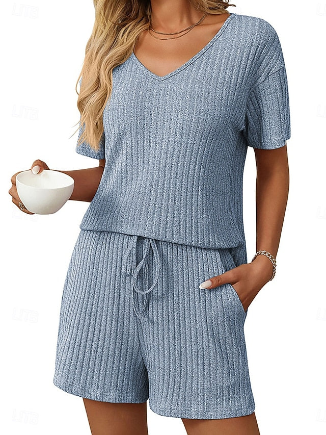 Women's Shorts Sets Bolero Top Short Sleeve V Neck Plain