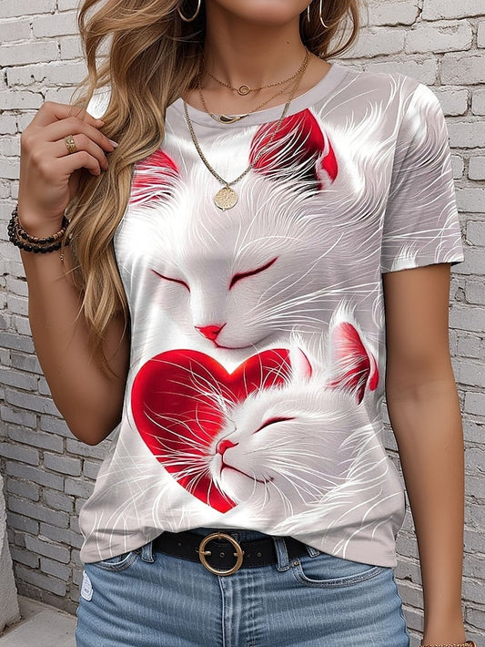 Valentine Women's Heart T Shirt Cute Regular Tops Short