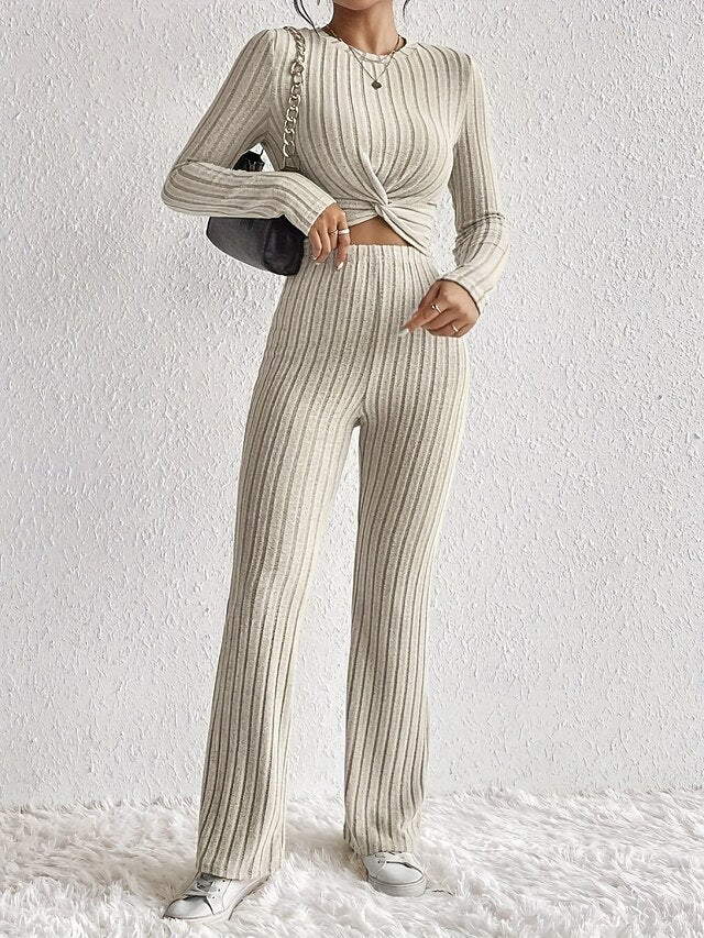 Women's Pants Sets Bolero Top Long Sleeve Crew Neck Solid