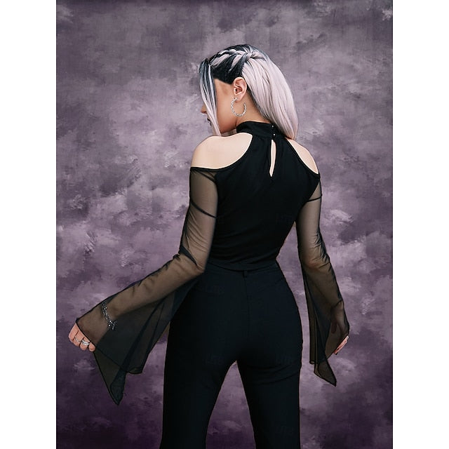 Gothic Crop Top Bell Sleeve Witch Fancy Dress Women's