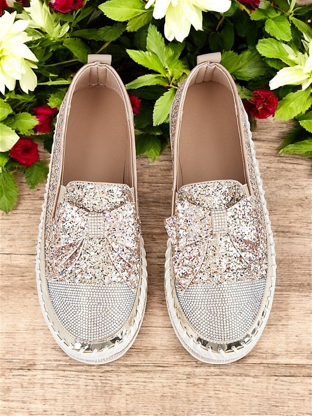 Glittery Loafers Slip-On Rhinestone Women Sparkling for –