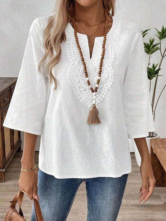 Women's Shirt Blouse Lace Tops Lace Solid Color Stylish